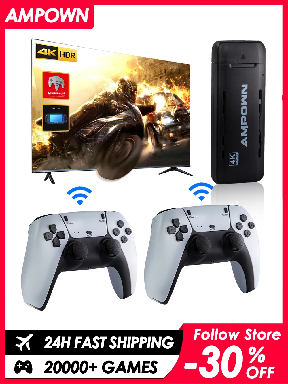 New U9 Video Game Console 128G Built-in 20000 Games Retro Handheld TV Game Console Wireless Controller Game Stick For PS1/GBA/GB