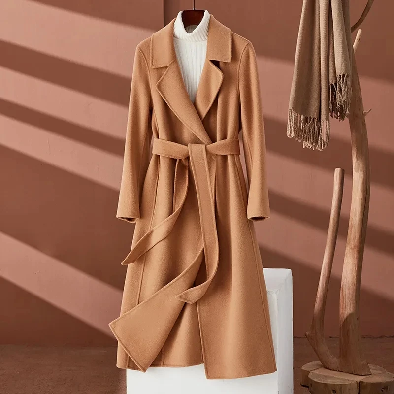 100% двустороннее кашемировое ветровка женское пальто модное шерстяное с длинным