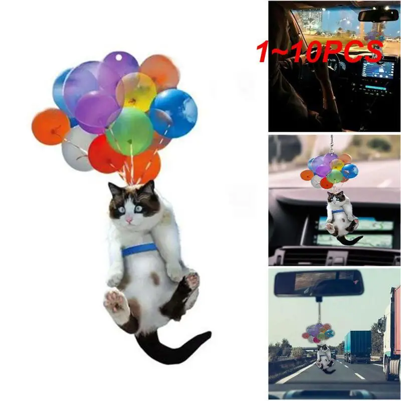 

1~10PCS Colorful Cat Car Rear View Mirror Flying Cat Pet Hanging Ornament With Balloon Car Interior Pendant Figurines Decoration