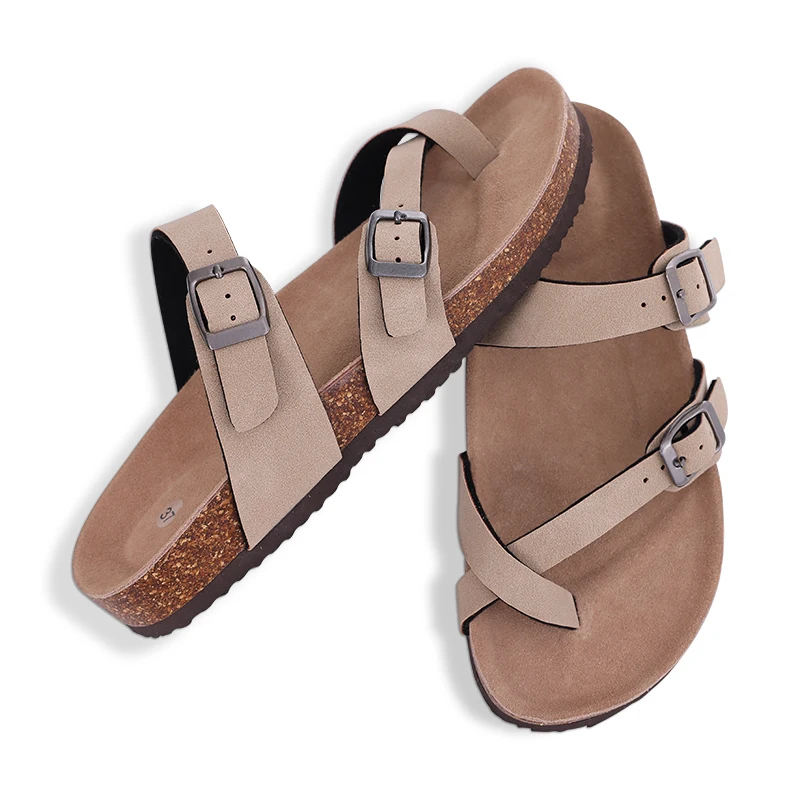 Shevalues Summer Women Cork Footbed Sandals Slip On Outdoor Suede Mules Slide Clogs Home Double Buckle Sandals With Arch Support