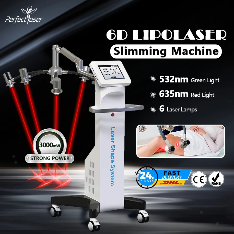 6D Lipolaser Red Light Therapy Body Slimming Machine Non-invasive 635nm Shaping Of 6 Treatment Head Photodynamic Light Treatment