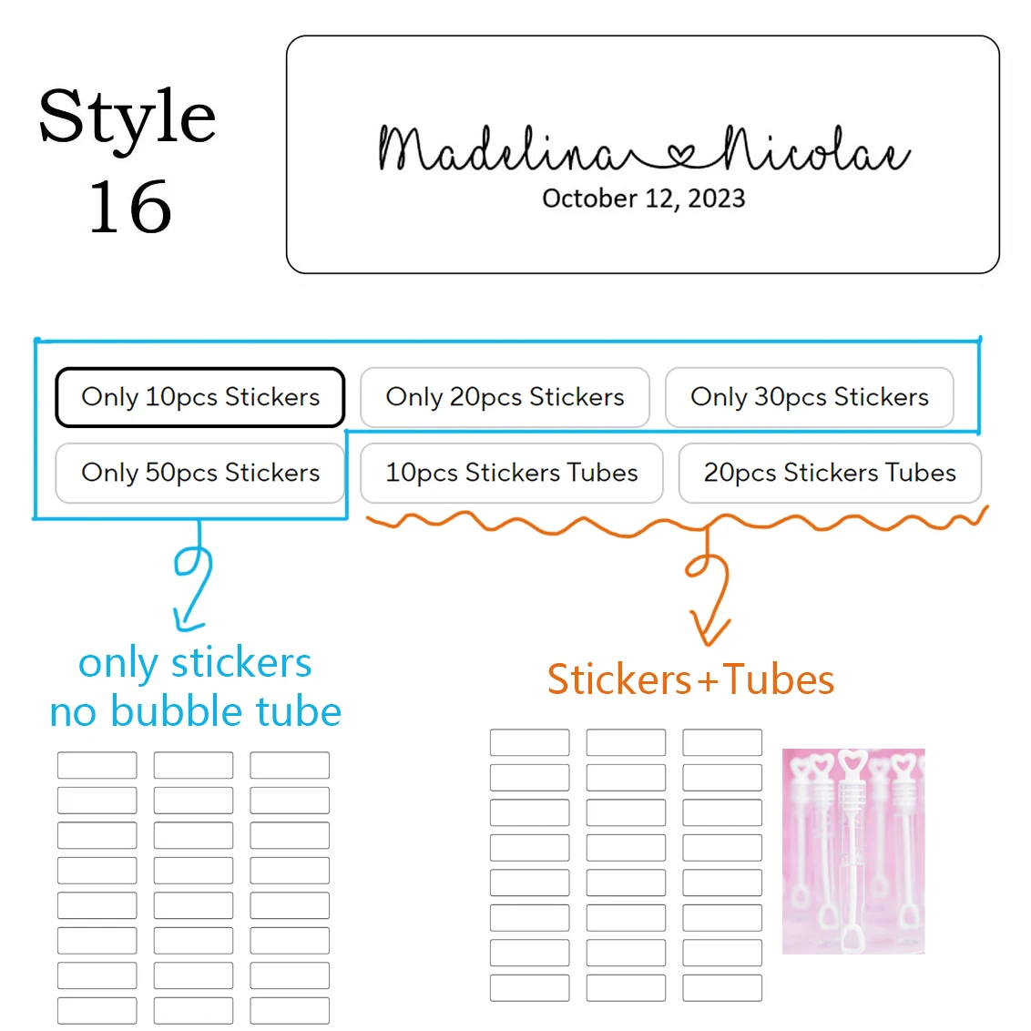 

Персонализированные свадебные этикетки для пузырьков с трубкой