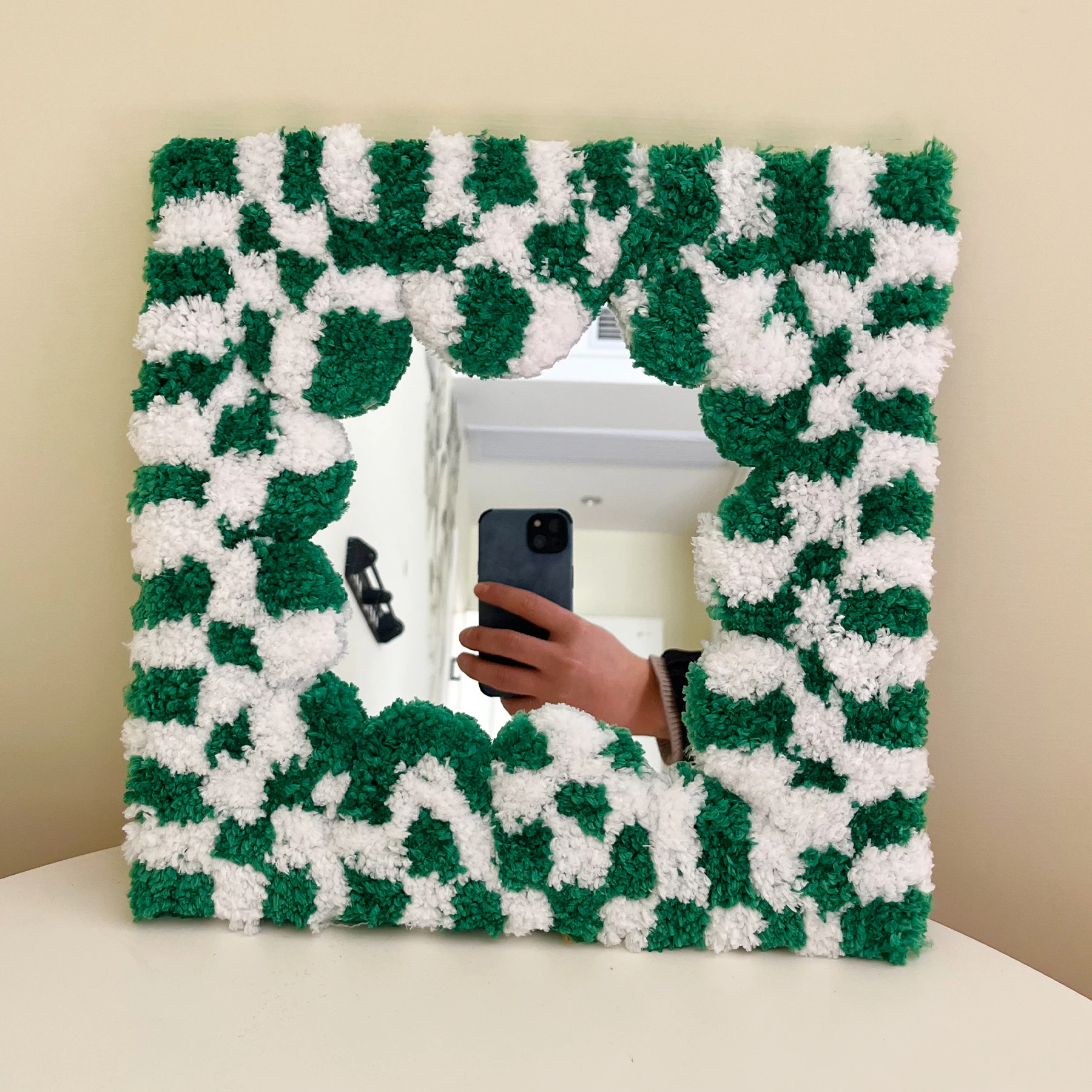 

LAKEA Tufted Mirror Unique Home Decoration Bedroom Wiggly Aesthetic Handmade Checkered Frame Mirror Makeup Punch Mirror Rug