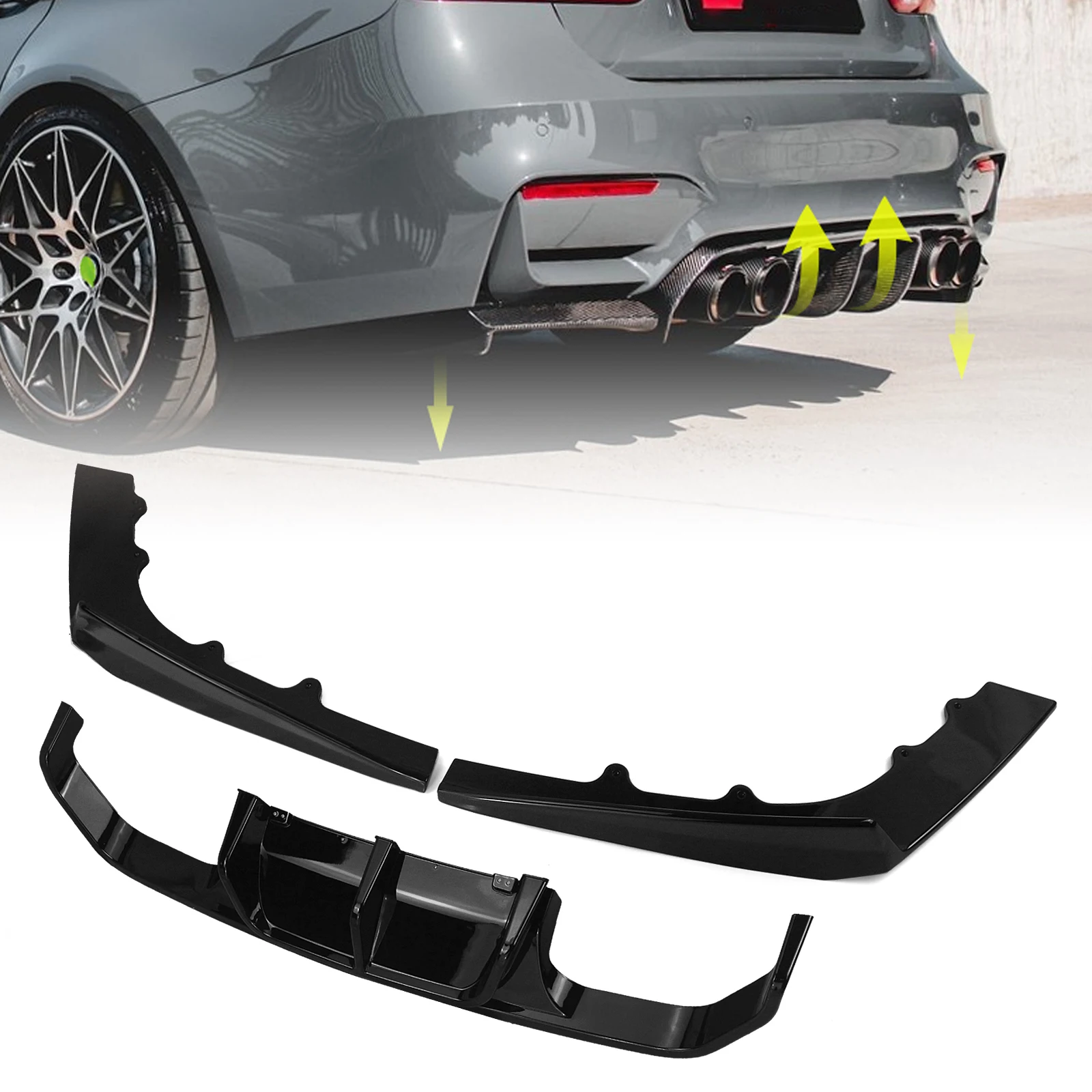 

For BMW F80 M3 F82 F83 M4 2015-2020 Only Gloss Black/Carbon Fiber Look ABS Rear Bumper Diffuser Lip Guard Spoiler Plate Splitter