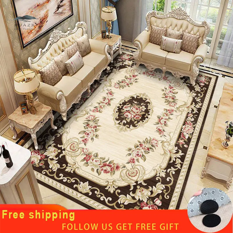 

Vintage Flower Carpet European Style Living Room Anti-Slip Rug Bedroom Decor Home Entrance Door Mat Kids Play Crawling Carpets