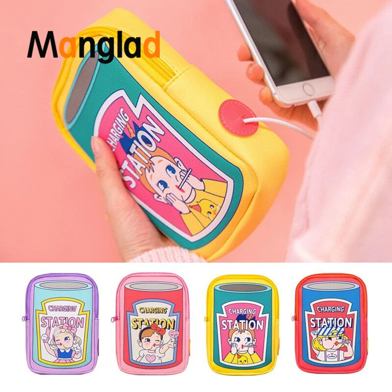 

Cute Girls Carry Phone Bags Cartoon Printed Multinfunction Earphone Wire hole Bags for Women Zipper Funny Pattern Coin Purse Bag