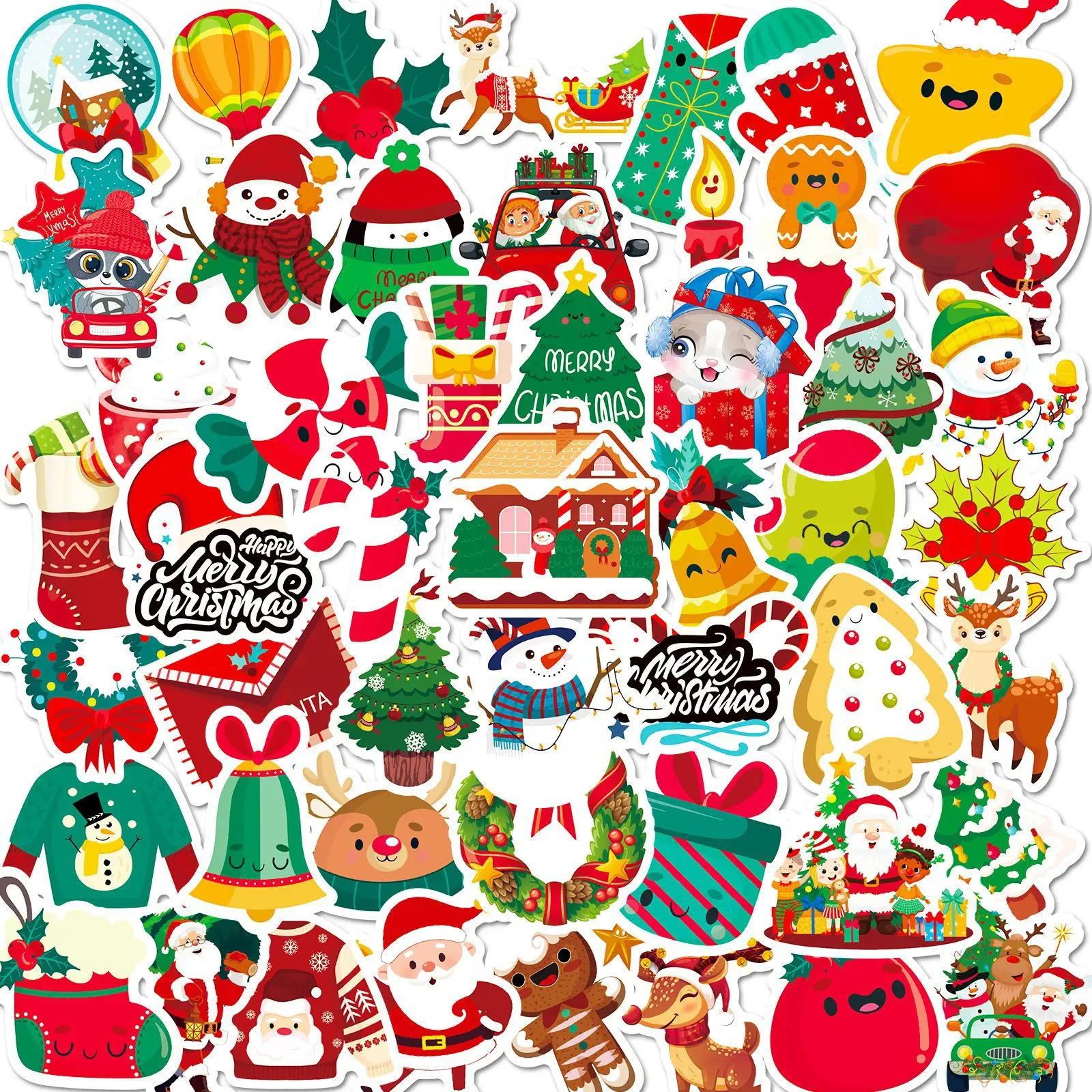 

10/30/50pcs New Year Merry Christmas Stickers Deer Santa Claus Snowman for Car Diary Scrapbook Luggage Cute Cartoon Sticker Toy