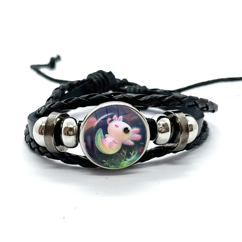 

Axolotl Leather Bracelet Glass Dome Multilayer Braided Bracelets Bangles Handmade Jewelry Gifts