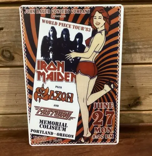 

Металлическая вывеска Iron Maiden, Saxon, Fastway 1983