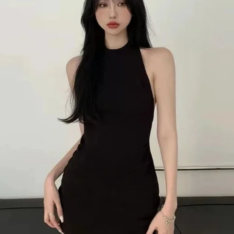 Черные сексуальные мини-платья для женщин, милые модные облегающие платья с открытой спиной для девушек, обтягивающие летние Клубные платья в Корейском стиле