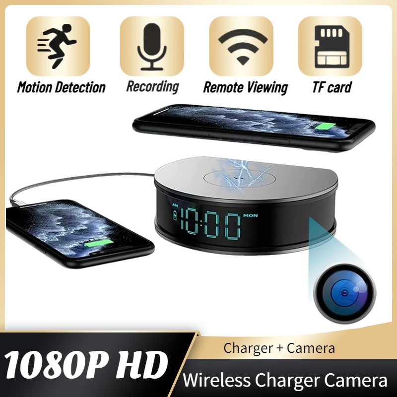 

1080P Full HD мини-камера с Wi-Fi, беспроводное зарядное устройство, камера ночного видения, обнаружение движения, удаленный просмотр, многофункцио...