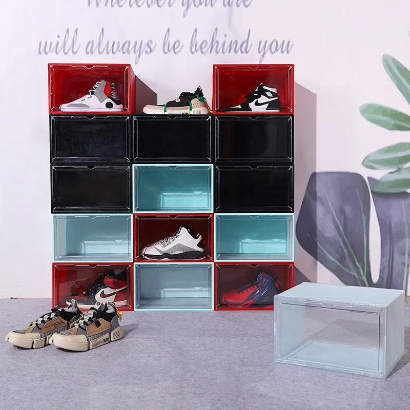 

2022 1PCS Transparent Plastic Clamshell Shoe Storage Box Case Dustproof and Waterproof Foldable Home Combination Shoe Cabinet