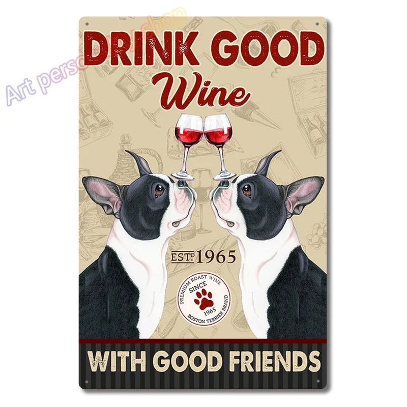 Металлический постер с собакой Бостон-терьер королева чай кофе металлический