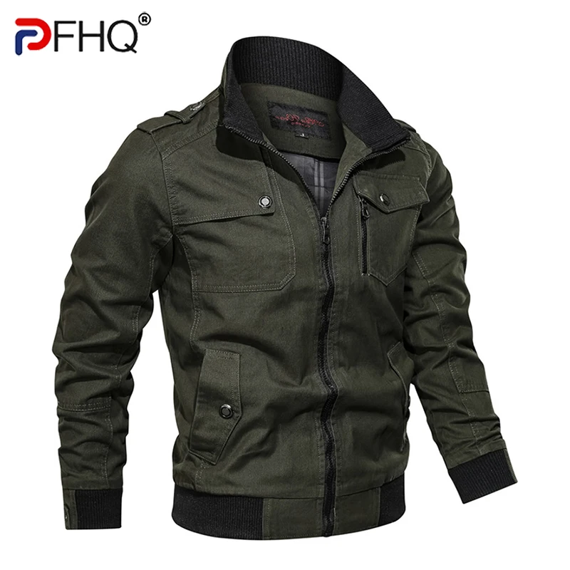 

PFHQ 2023 Autumn Outdoor Jacket Solid Color Zipper Pocket Casual Stand Collar Coat Men's Cotton Mountaineering Clothing 21Q1355