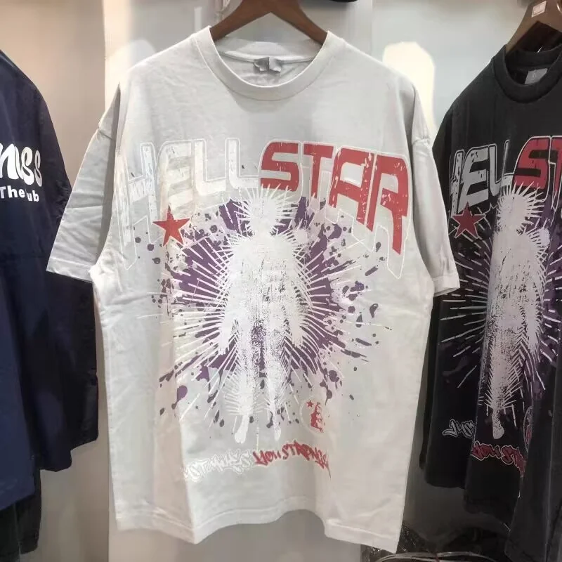 

Hellstar Short Sleeve High Street Blur Portrait Letter Print Retro Loose Men's And Women's Round Neck Top T-Shirt