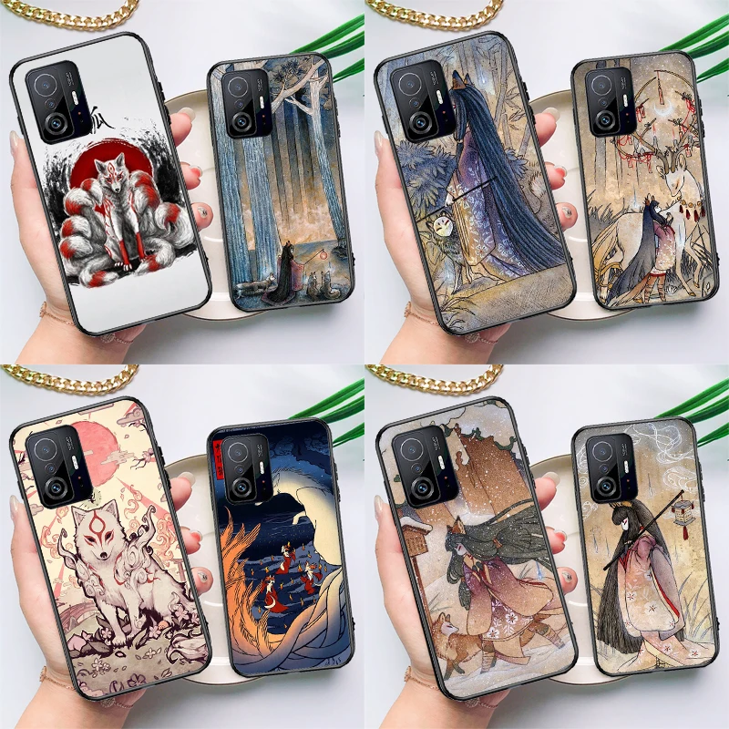 Кожаный чехол Kitsune Fox Art для телефонов Xiaomi Mi 11T Pro 10T 11 Lite, POCO M4 M3 F2 F3 X3 NFC.