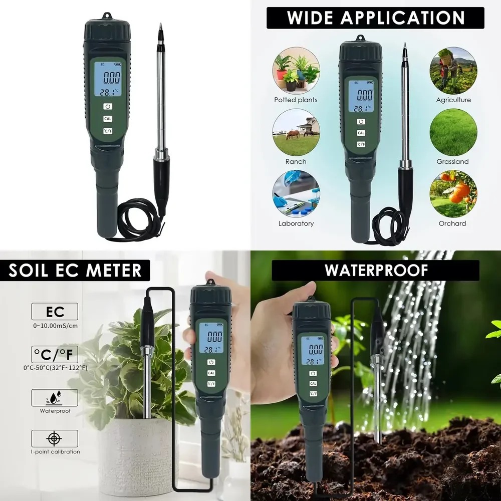 Фото WAP01 EC-817 Высокоточный цифровой измеритель EC и температуры почвы 0-1000 мСм/см, многофункциональный / для сада №1