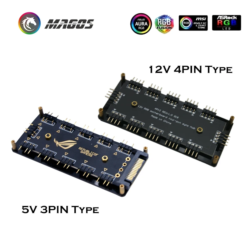 Материнская плата RGB сплиттер концентратор 12В 4Pin или 5В 3Pin(SATA источник питания)