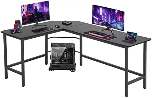 

Desk L Shaped Gaming Desk Corner Office Desk PC Wood Home Large Work Space Study Desk Workstation (Black)