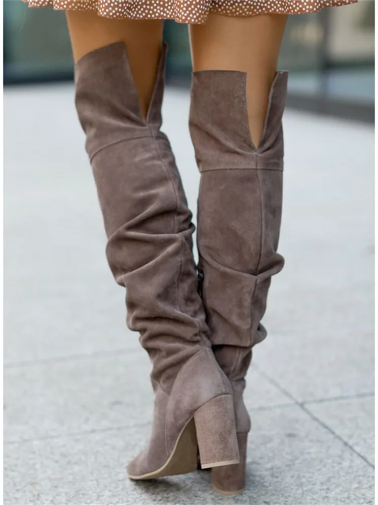 Women Boots Winter 2022 Designer Luxury Faux Suede High Heels Plus Size Women Shoes Elegant Pointed Lady Kover The Knee Boots