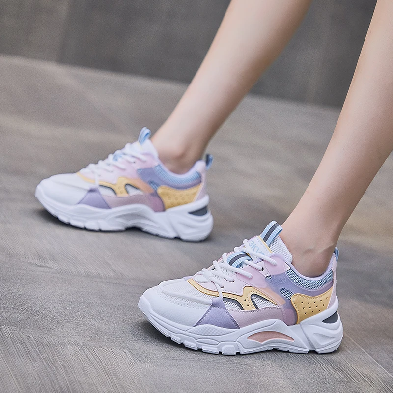 

White Thick Sole Breathable Board Sneakers Sport Tennis Platform Casual Shoes for Women