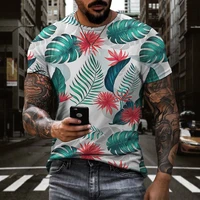 2022 3d digital printed short sleeve shirt with summer botanical print for men tropical flower hawaii beach casual clothing plus size