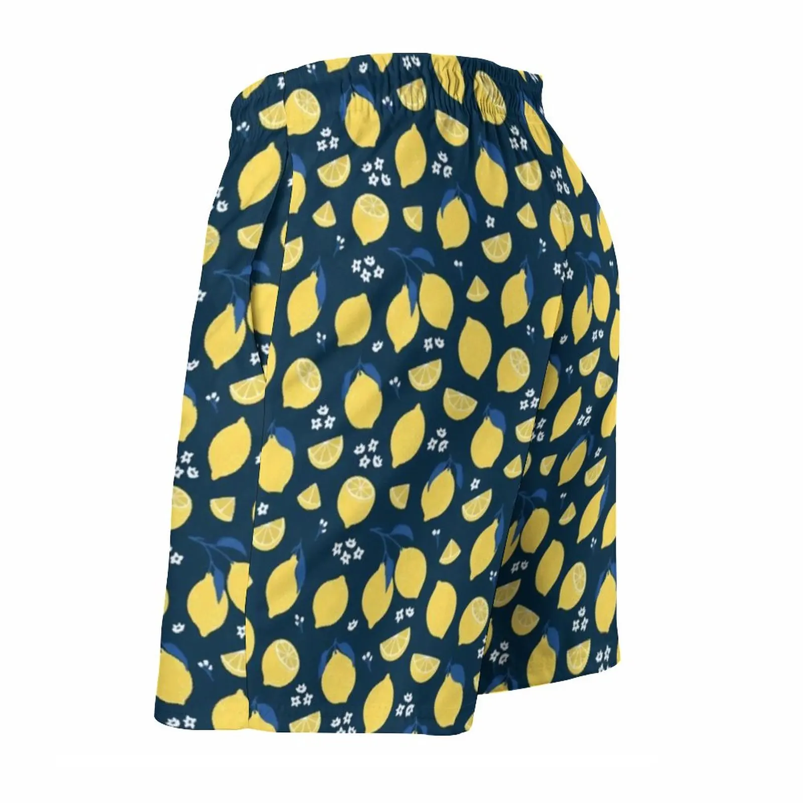 Шорты пляжные мужские с принтом фруктов удобные короткие штаны лимонным узором