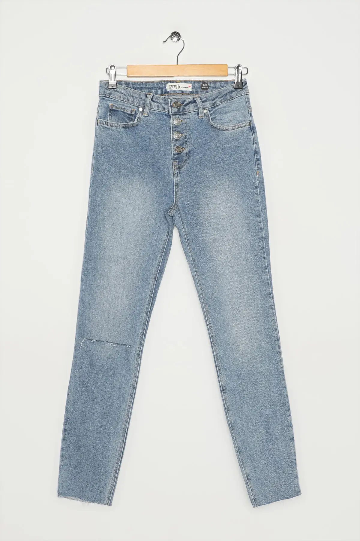 

Women's Jean Blue Full Length High Waist Straight Pant Streetwear Female Jeans Buttons Zipper Ladies