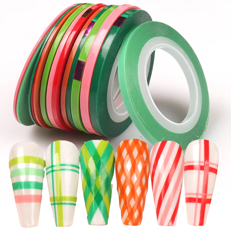 

14шт Флуоресцентная лента для полосования ногтей 1 мм/2 мм/3 мм Лайнер Клейкие рулоны Геометрическая волна Тонкие наклейки Неоновые аксессуары Декор LYS80