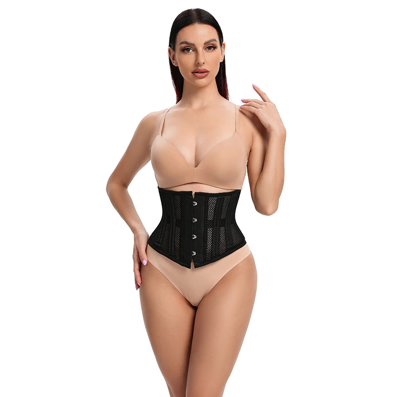 24 корсет под грудью с двойными стальными косточками бюстье дышащая сетка черный
