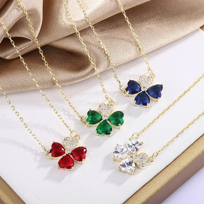 

Necklace Jewelry Plated 14K Gold Love Inlaid Color Zircon Necklace Female Personality Creative Temperament Clavicle Chain