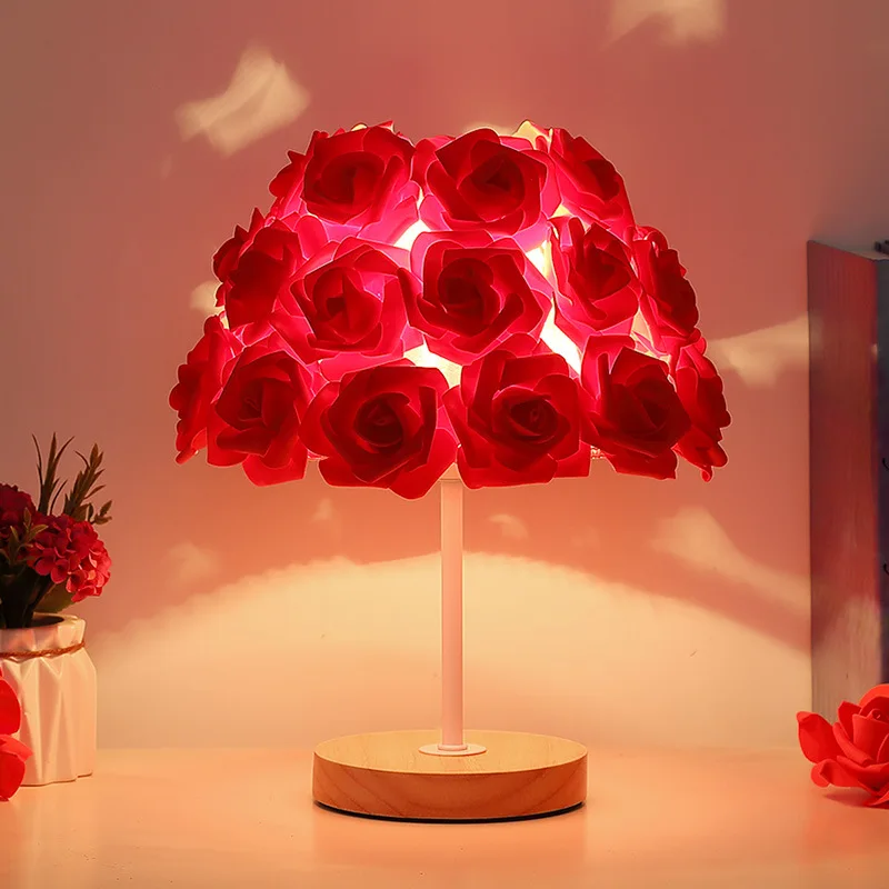 Wedding Room Decorative Wedding Rose Table Lamp Bedroom Small Night Lamp Bedside Festive Red Lantern Commemorative Gift