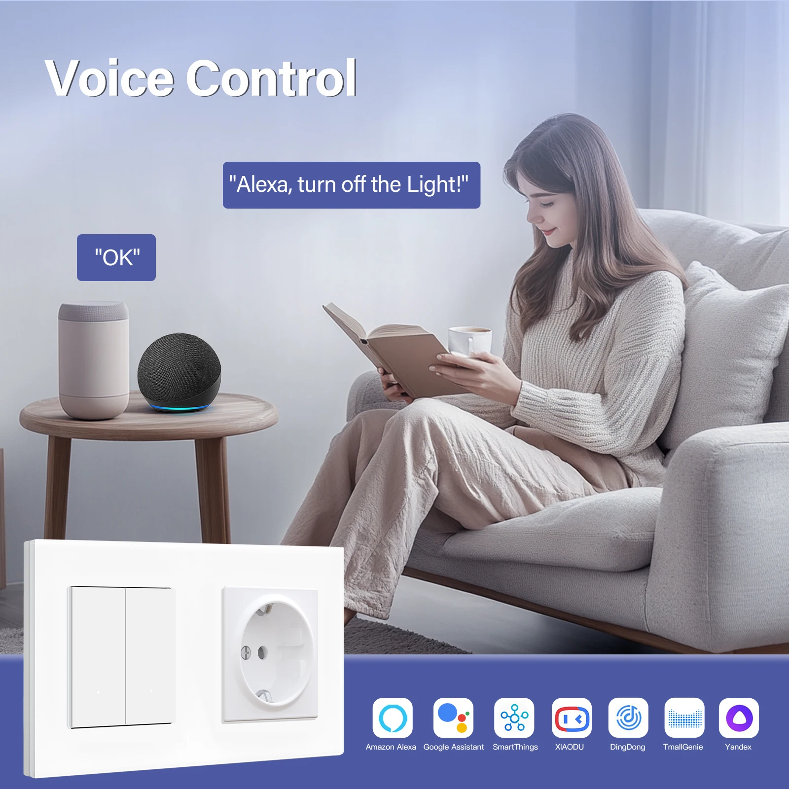 Фото BSEED Zigbee 1/2/3-клавишные умные выключатели света Tuya с кнопками Smart Click, приложение Smart Life, Alexa, розетки EU, порты USB-C (без Zigbee) №4