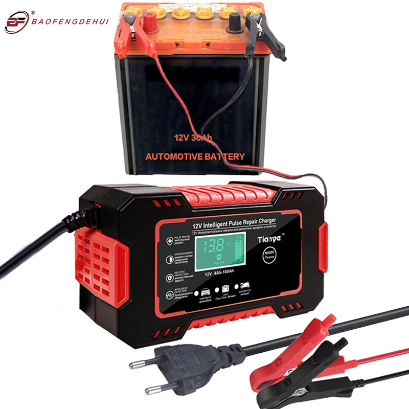 

Car Battery Charger 12V Pulse Repair LCD Display Smart Fast Charge AGM Deep Cycle GEL Lead-Acid Charger For Auto Motorcycle