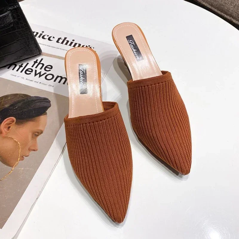 Женская обувь весна-лето 2024 новые шлепанцы на высоком каблуке женские модные