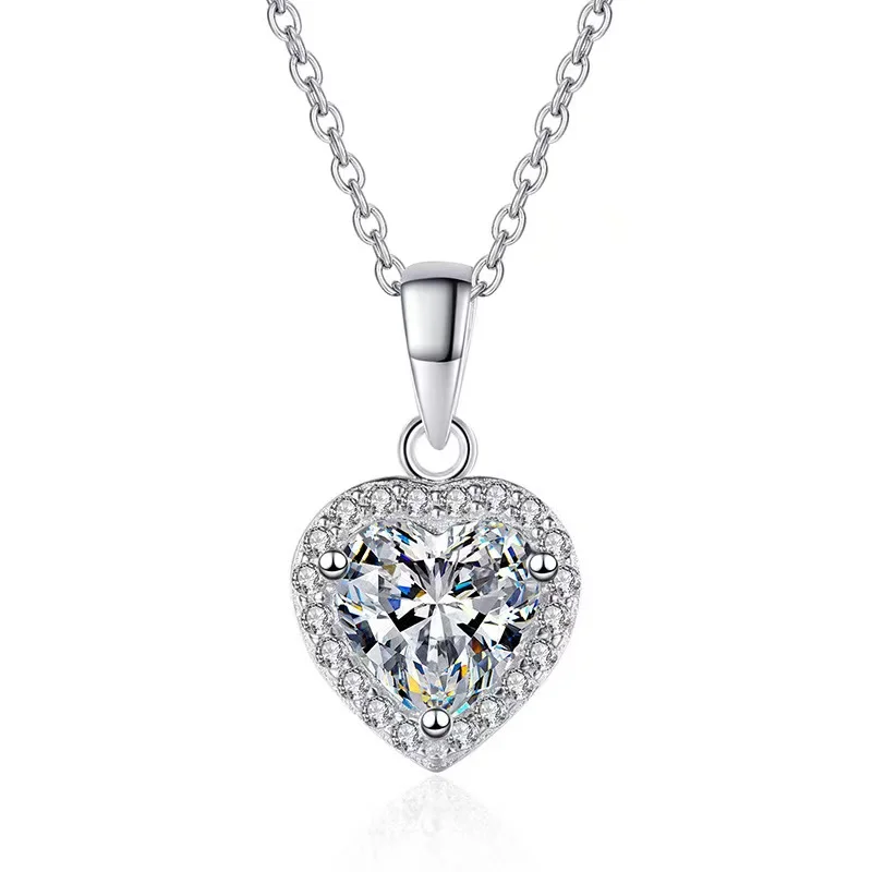 

S925 Sterling Silver 1CT Heart Moissanite Pendant Necklace Certified D Color VVS1 Moissanite Charm Necklace Pass Diamond Tester