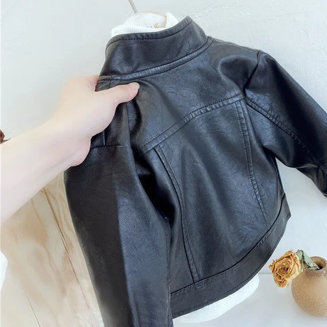90-160cm Girls Leather Jackets Solid Full Sleeve Zipper Top Jacket Children Fasshion Girls Coat Spring Autumn Kids Clothes 6