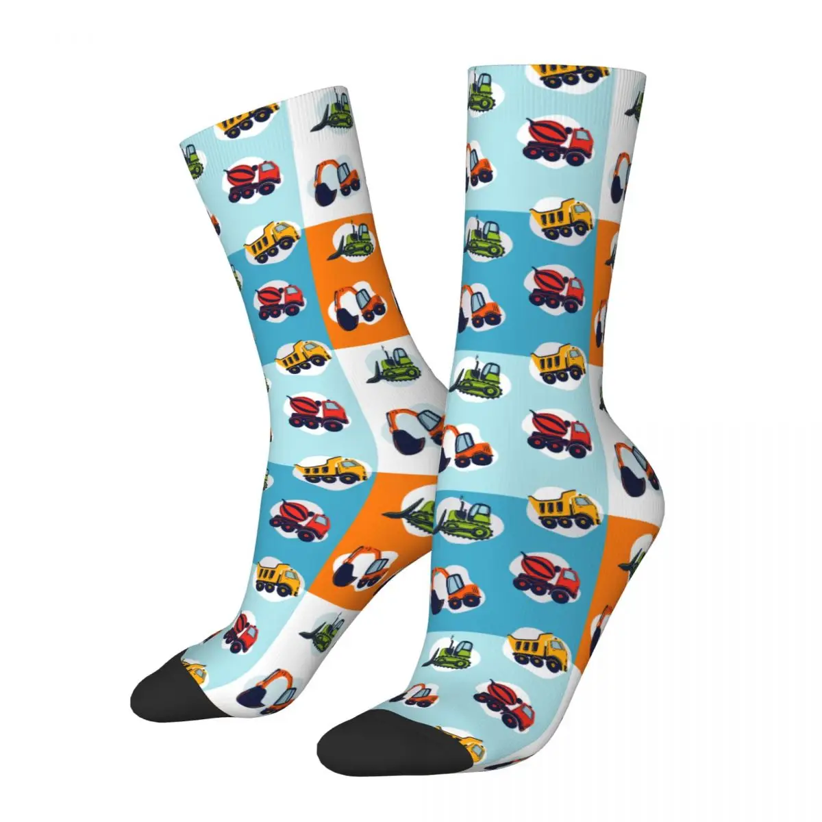 

Harajuku Cartoon Truck Excavator Backhoe Cranes Equipment Football Socks Anime Plaid Polyester Crew Socks for Women Men Non-slip