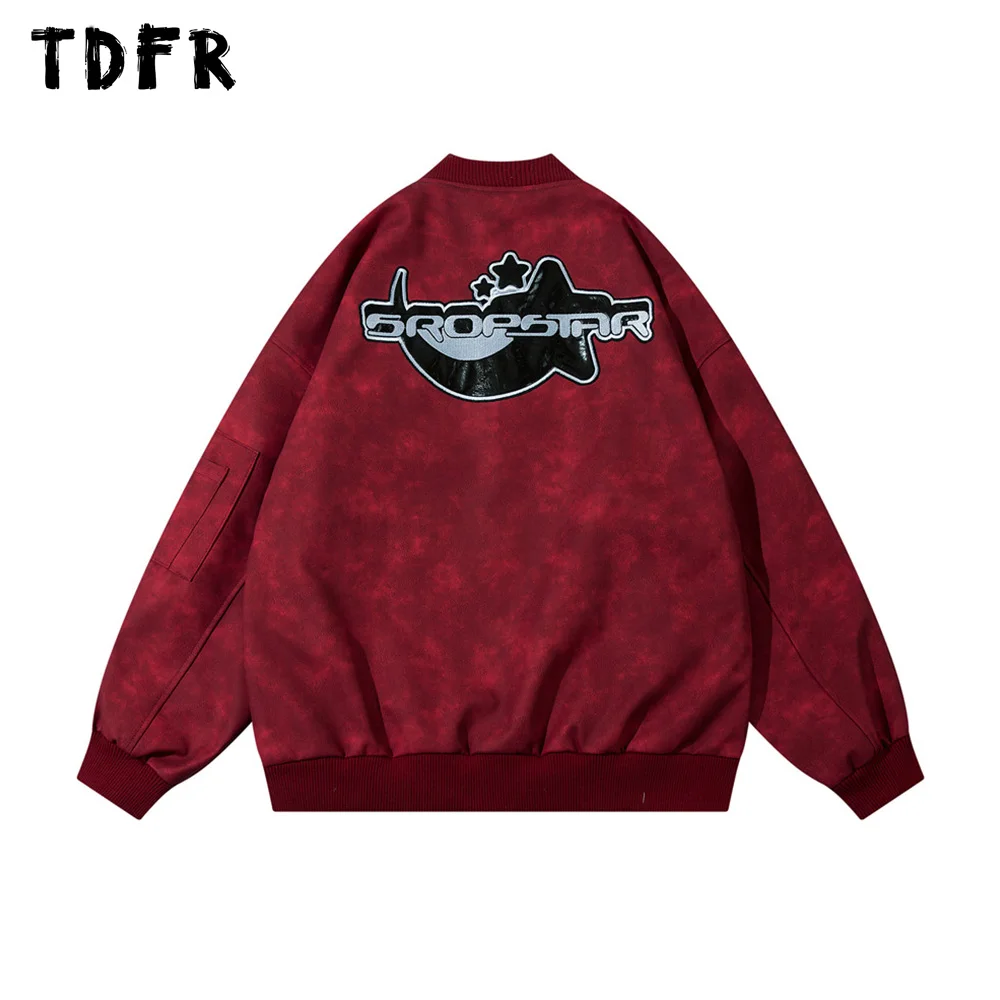 

Кожаная куртка с вышивкой в виде букв и звезд, мужская повседневная Уличная одежда, свободная Мужская Верхняя одежда с длинным рукавом и воротником-стойкой