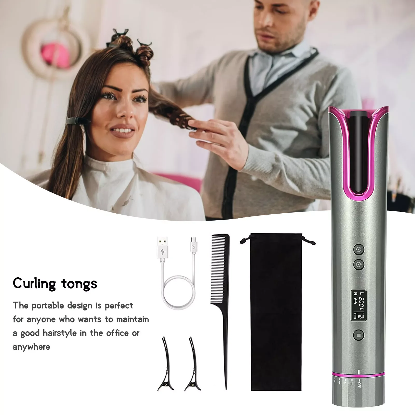 

2023 Новые беспроводные Автоматические щипцы для завивки волос с дисплеем и регулировкой температуры, ролики для волос, инструменты для укла...