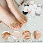 Носки женские прозрачные короткие кружевные, пикантные сетчатые прозрачные милые носки до лодыжки, невидимые Нескользящие белые, 5 пар, на лето