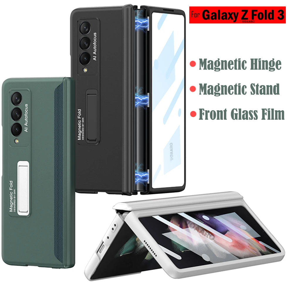 

For Samsung Galaxy Z Fold 3 Magnetic Hinge Protection Case for Samsung Z Fold 3 5G Protective with Front Sreen Glass Film Cover