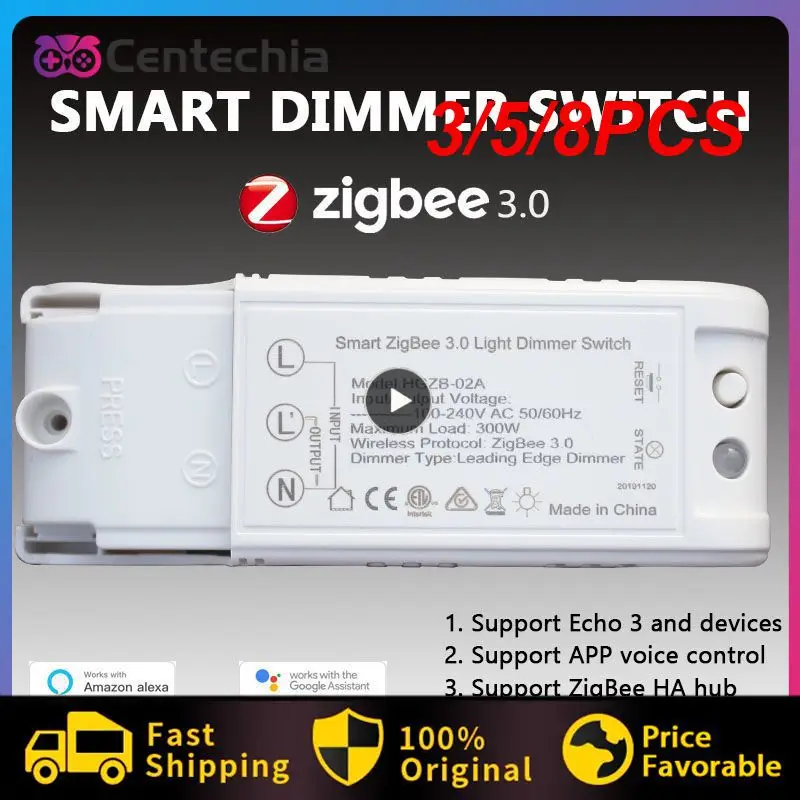 

3/5/8PCS Light Switch No Flash Frequency 300w Dimmer Module Open Circuit Protection 5-year Warranty Zigbee Dimmer Rubber Cable