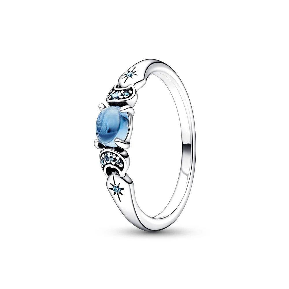 

New S925 Sterling Silver Princess Gemstone Ring Blue Wedding Party Anniversary Fashion Jewelry Fit for Pandora for Women Gifts