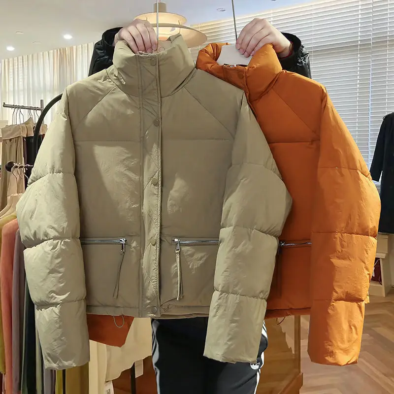 Women Thickening Down Jacket Casual Stand Collar Short Outwear Autumn Coat Female New 2023 Fashion White Duck Down Buttons M51