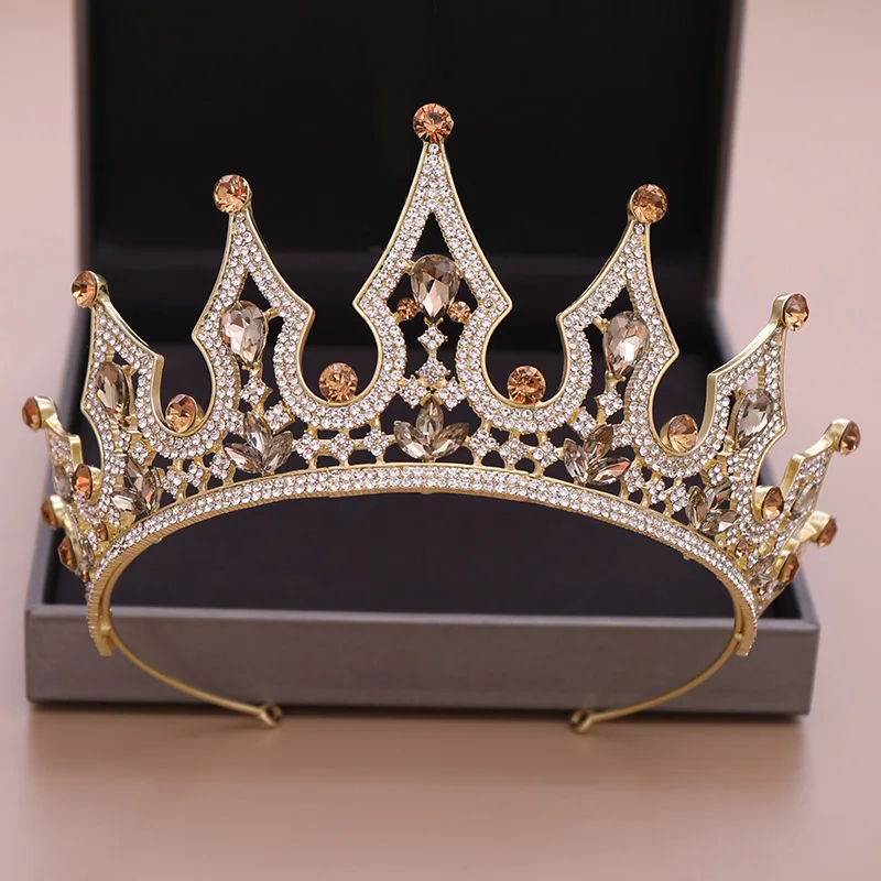 

Luxury Vintage Golden Big Crown Tiaras Rhinestones Royal Bridal Queen Princess Pageant Party Crown Bridesmaids NA