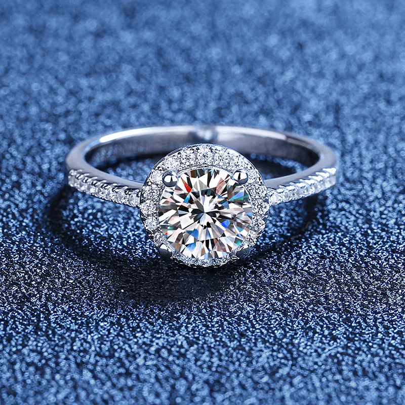 

Color Real Moissanite Diamond Round Ring Pure 925 Sterling Silver For Women Wedding Fine Jewelry
