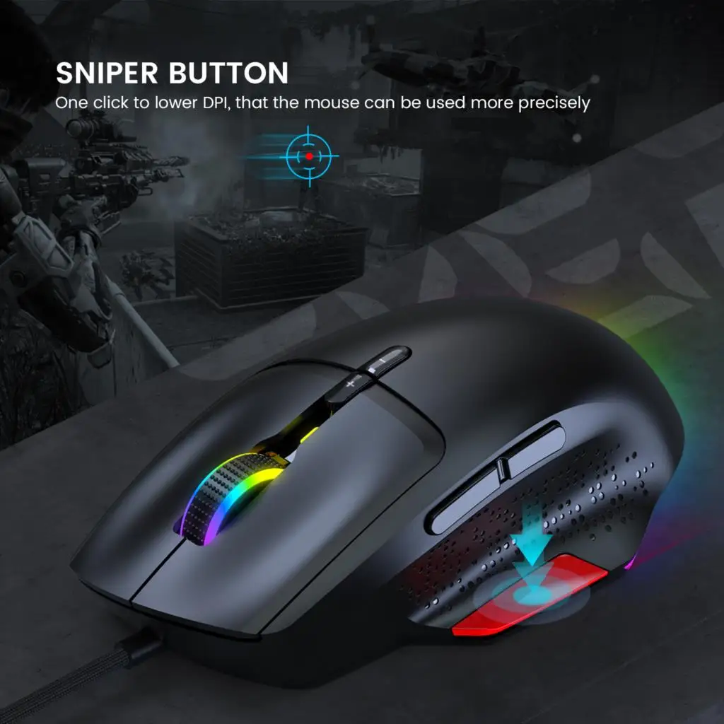 EKSA проводная USB ПК игровая мышь 12000 DPI RGB легкая Мышь Компьютерный Настольный