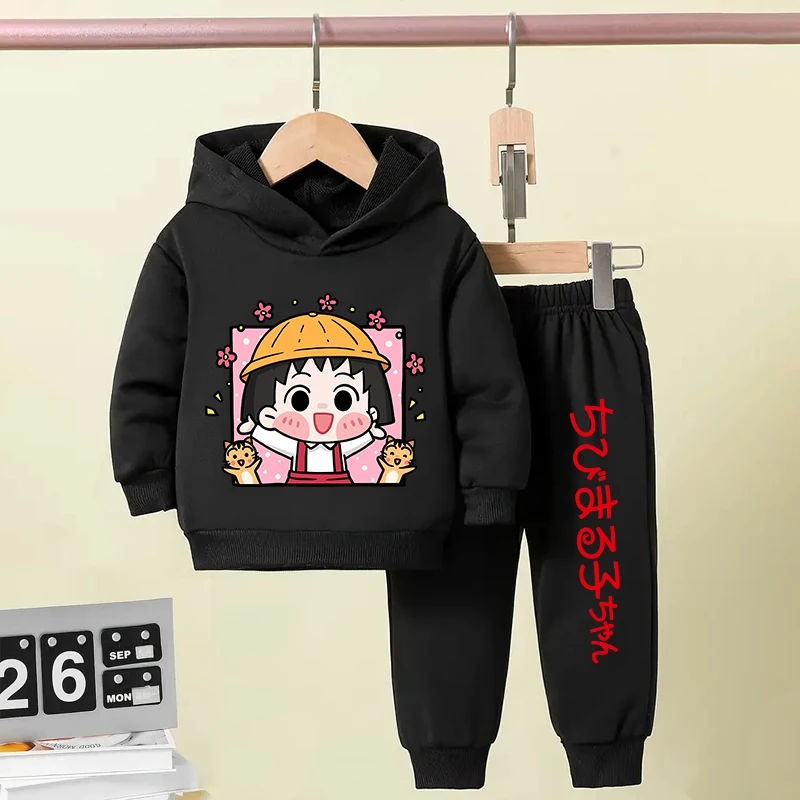 Детская одежда Chibi Maruko-chan бархатный костюм с капюшоном черный спортивный свитер