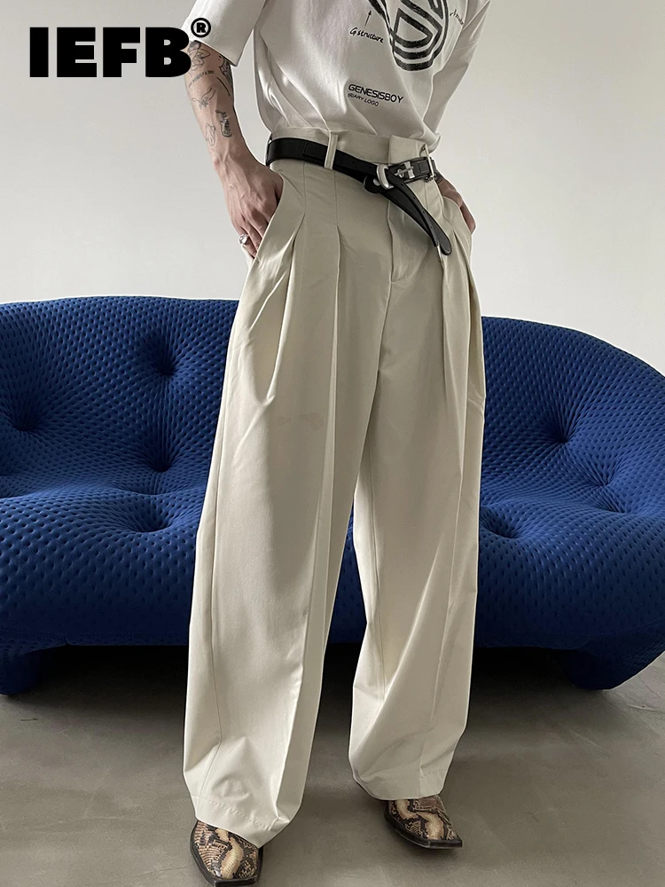 

IEFB Pleated Suit Pants Men's Loose Casual 2022 Solid Color Wide Leg Korean Fashion Temperament Luxury Male Trousers 9A4196